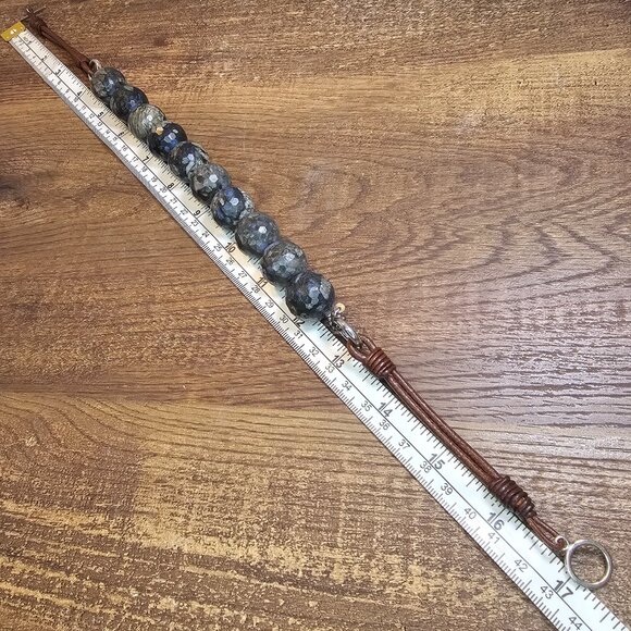 Brunello Cucinelli Labradorite Natural Gemstone Faceted Beads & Leather Necklace - Picture 7 of 9